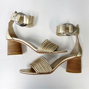 PAIGE Metallic Gold Strappy Block Heel Sandals